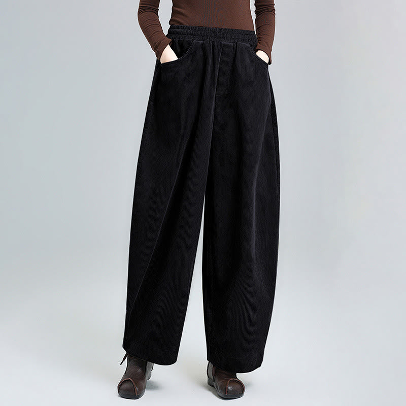 Pantalones de pana de algodón con diseño sencillo, hasta los tobillos, con bolsillos, para mujer, de Buddha Stones, para otoño - Negro - US8-10，UK/AU12-14，EU40-42 (2XL) - image 0