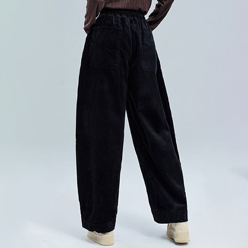 Pantalones de pana de algodón con diseño sencillo, hasta los tobillos, con bolsillos, para mujer, de Buddha Stones, para otoño - image 4