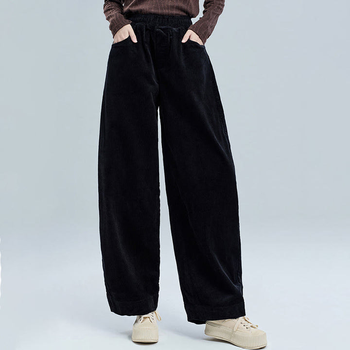 Pantalones de pana de algodón con diseño sencillo, hasta los tobillos, con bolsillos, para mujer, de Buddha Stones, para otoño - image 1