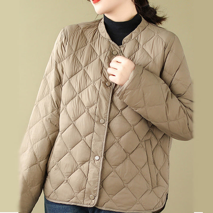 Chaqueta térmica de algodón con diseño acolchado de rombos y manga larga para mujer de Buddha Stones, otoño, con bolsillos - image 2