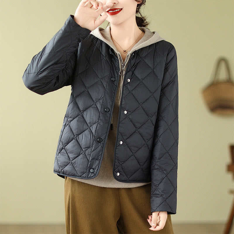 Chaqueta térmica de algodón con diseño acolchado de rombos y manga larga para mujer de Buddha Stones, otoño, con bolsillos - Negro - US8-10，UK/AU12-14，EU40-42 (2XL) - image 13