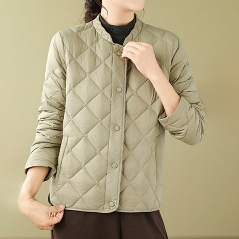 Chaqueta térmica de algodón con diseño acolchado de rombos y manga larga para mujer de Buddha Stones, otoño, con bolsillos - image 24