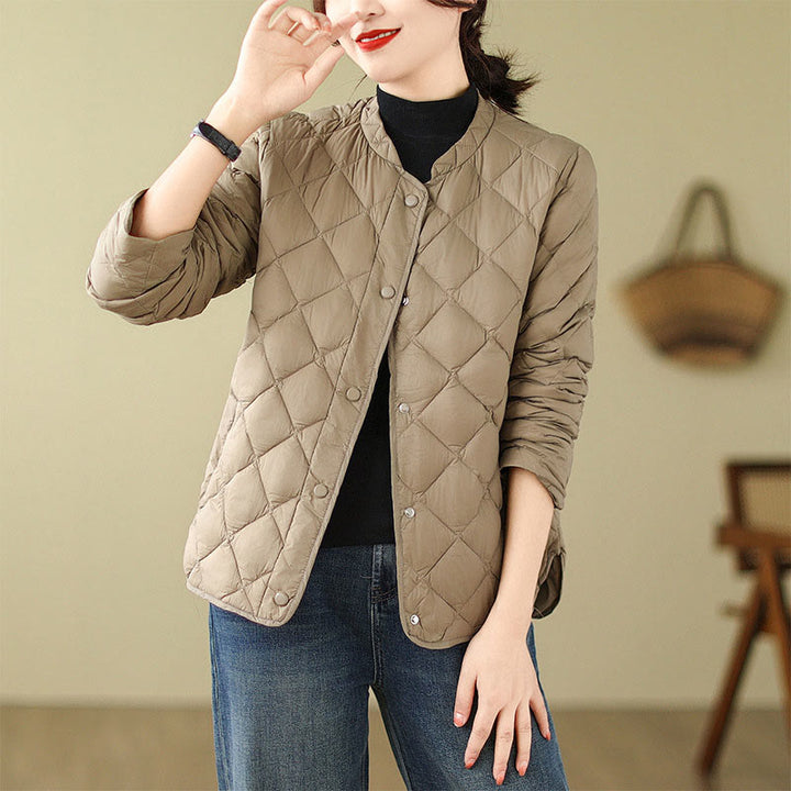 Chaqueta térmica de algodón con diseño acolchado de rombos y manga larga para mujer de Buddha Stones, otoño, con bolsillos - image 1