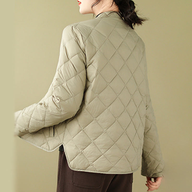 Chaqueta térmica de algodón con diseño acolchado de rombos y manga larga para mujer de Buddha Stones, otoño, con bolsillos - image 22