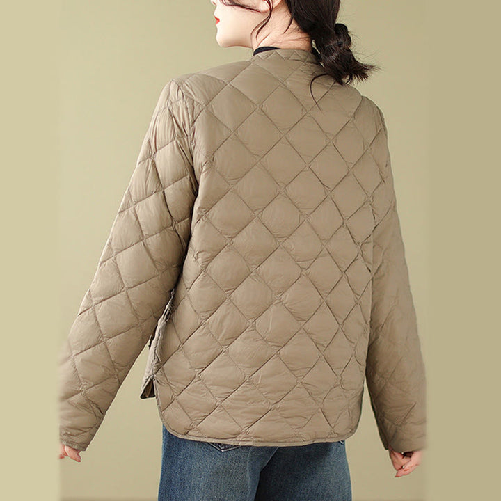 Chaqueta térmica de algodón con diseño acolchado de rombos y manga larga para mujer de Buddha Stones, otoño, con bolsillos - image 7