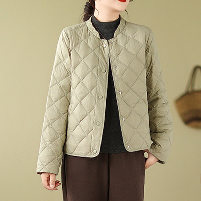 Chaqueta térmica de algodón con diseño acolchado de rombos y manga larga para mujer de Buddha Stones, otoño, con bolsillos - image 23