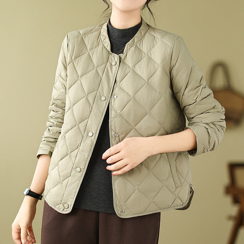 Chaqueta térmica de algodón con diseño acolchado de rombos y manga larga para mujer de Buddha Stones, otoño, con bolsillos - image 25