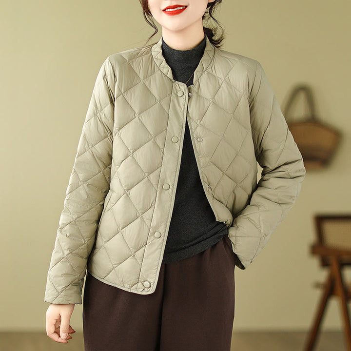 Chaqueta térmica de algodón con diseño acolchado de rombos y manga larga para mujer de Buddha Stones, otoño, con bolsillos - Caqui oscuro - US8-10，UK/AU12-14，EU40-42 (2XL) - image 20