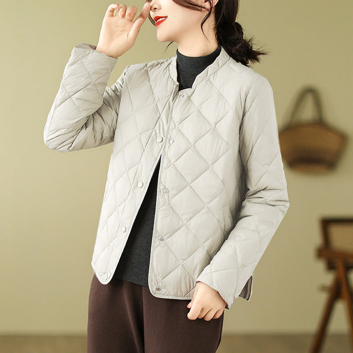 Chaqueta térmica de algodón con diseño acolchado de rombos y manga larga para mujer de Buddha Stones, otoño, con bolsillos - FloralBlanco - US8-10，UK/AU12-14，EU40-42 (2XL) - image 12