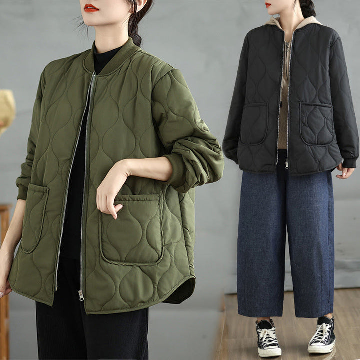 Chaqueta de algodón de manga larga con cremallera y bolsillos para mujer de Buddha Stones - image 17