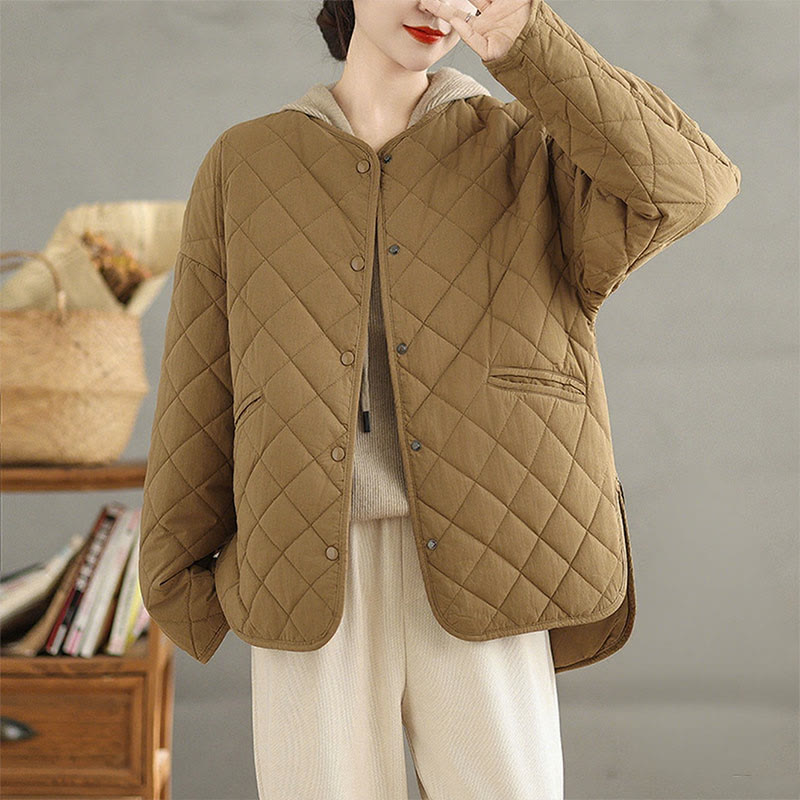 Chaqueta térmica de algodón con diseño de botones y acolchado de rombos para mujer, de Buddha Stones, de manga larga y bolsillos - Vara de oro - US14，UK/AU18，EU46 (2XL) - image 0