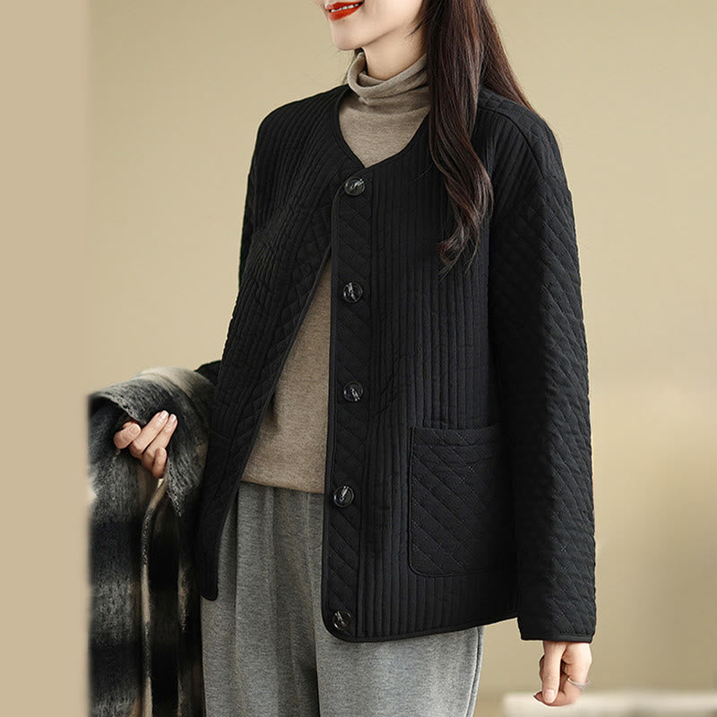 Chaqueta de algodón de manga larga con botones vintage y diseño sencillo para mujer de Buddha Stones con bolsillos - image 5