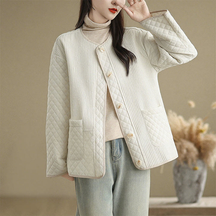 Chaqueta de algodón de manga larga con botones vintage y diseño sencillo para mujer de Buddha Stones con bolsillos - Blanco - US12, UK/AU16, EU44 (2XL) - image 6