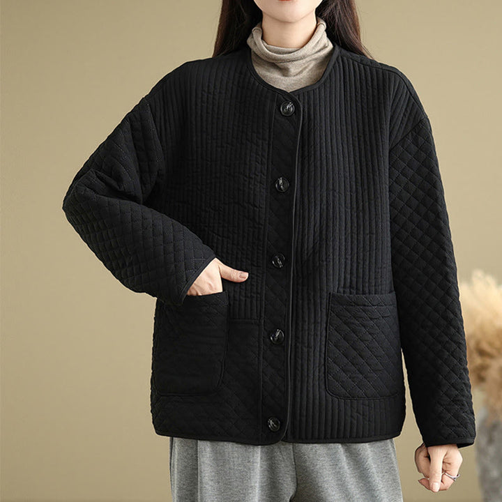 Chaqueta de algodón de manga larga con botones vintage y diseño sencillo para mujer de Buddha Stones con bolsillos - image 3