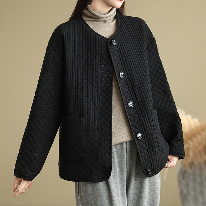 Chaqueta de algodón de manga larga con botones vintage y diseño sencillo para mujer de Buddha Stones con bolsillos - image 1