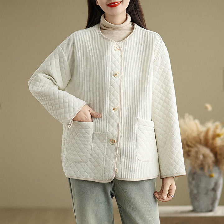 Chaqueta de algodón de manga larga con botones vintage y diseño sencillo para mujer de Buddha Stones con bolsillos - image 7