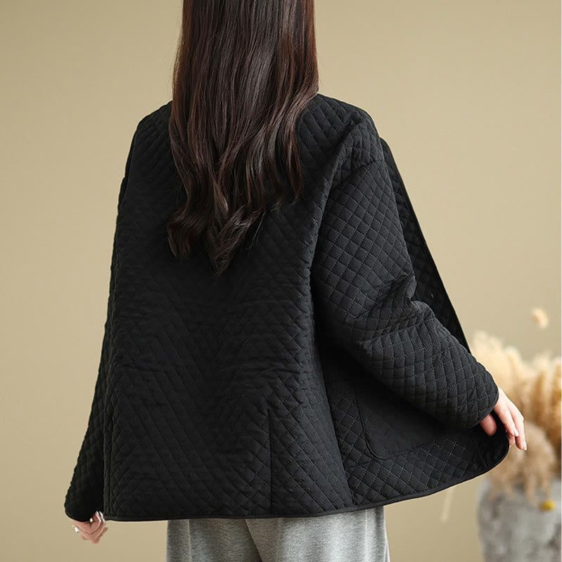 Chaqueta de algodón de manga larga con botones vintage y diseño sencillo para mujer de Buddha Stones con bolsillos - image 2