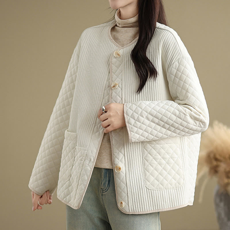 Chaqueta de algodón de manga larga con botones vintage y diseño sencillo para mujer de Buddha Stones con bolsillos - image 9