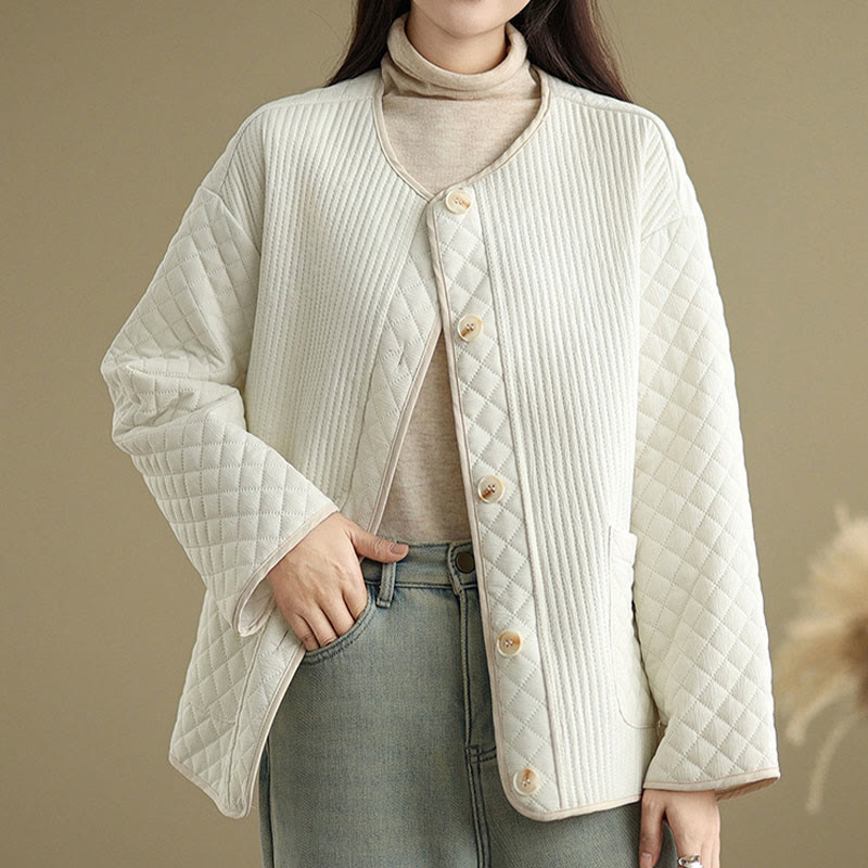 Chaqueta de algodón de manga larga con botones vintage y diseño sencillo para mujer de Buddha Stones con bolsillos - image 11