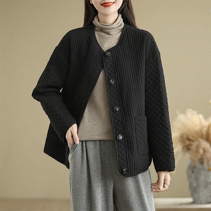 Chaqueta de algodón de manga larga con botones vintage y diseño sencillo para mujer de Buddha Stones con bolsillos - Negro - US12, UK/AU16, EU44 (2XL) - image 0