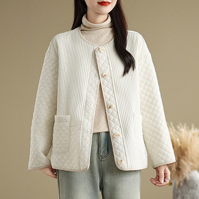 Chaqueta de algodón de manga larga con botones vintage y diseño sencillo para mujer de Buddha Stones con bolsillos - image 8
