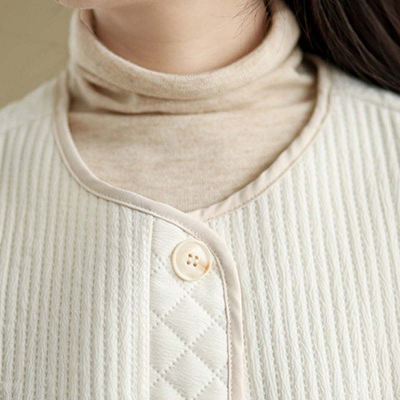 Chaqueta de algodón de manga larga con botones vintage y diseño sencillo para mujer de Buddha Stones con bolsillos - image 12