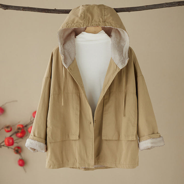 Chaqueta térmica de algodón con capucha y forro polar de manga larga para mujer Buddha Stones con bolsillos - Vara de oro - US6，UK/AU10，EU38 (XL) - image 0