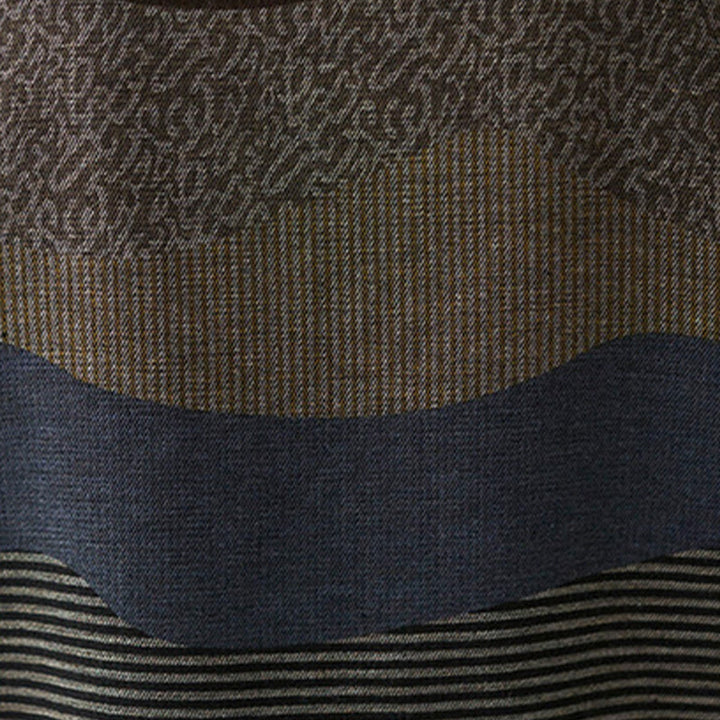 Vestido midi de lino y algodón de manga larga con estampado étnico a rayas y Buddha Stones , con bolsillos - image 27