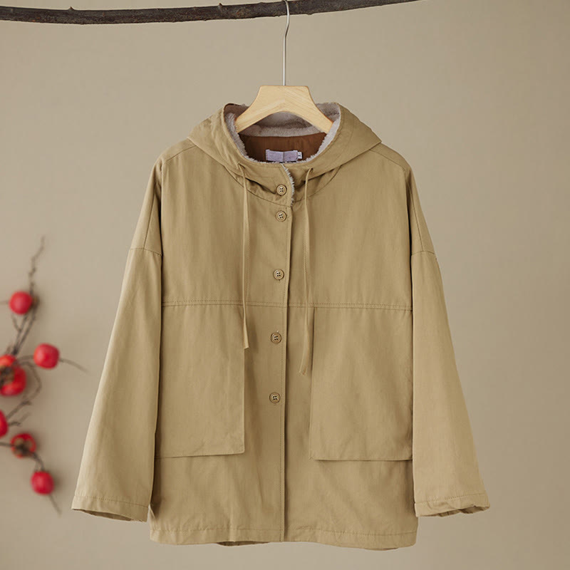 Chaqueta térmica de algodón con capucha y forro polar de manga larga para mujer Buddha Stones con bolsillos - image 1