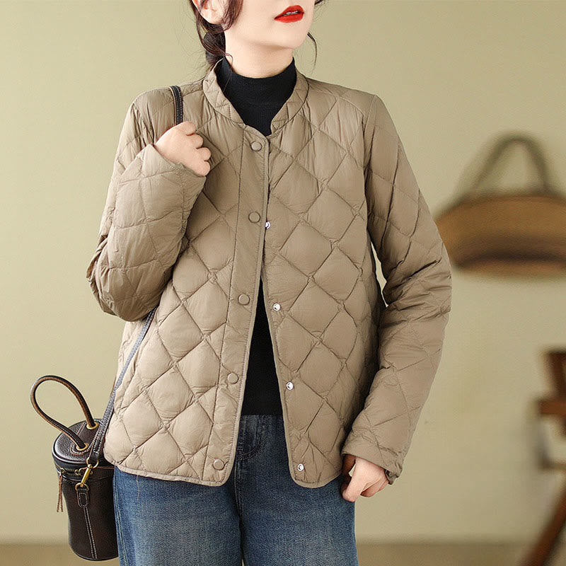 Chaqueta térmica de algodón con diseño acolchado de rombos y manga larga para mujer de Buddha Stones, otoño, con bolsillos - Broncearse - US8-10，UK/AU12-14，EU40-42 (2XL) - image 0