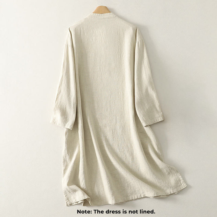 Vestido midi de algodón de manga larga con diseño de rana y cierre diagonal de Buddha Stones Spring - image 7