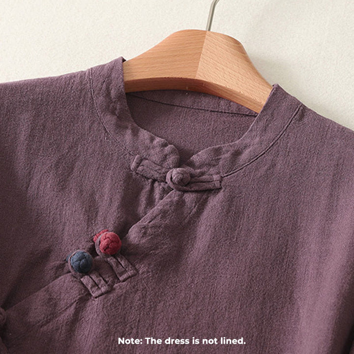 Vestido midi de algodón de manga larga con diseño de rana y cierre diagonal de Buddha Stones Spring - image 2