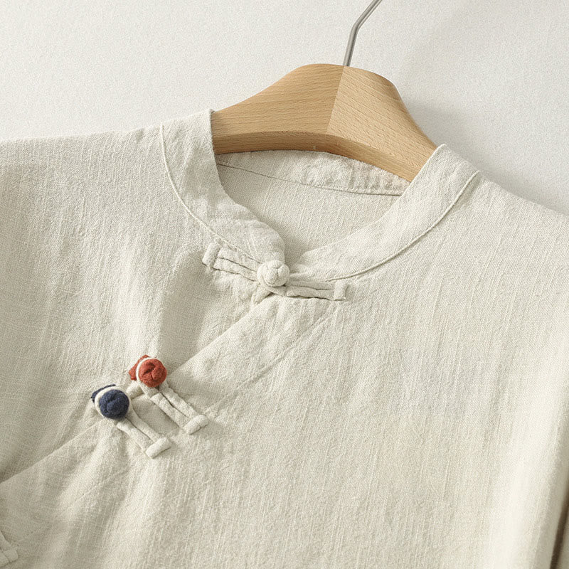 Vestido midi de algodón de manga larga con diseño de rana y cierre diagonal de Buddha Stones Spring - image 8