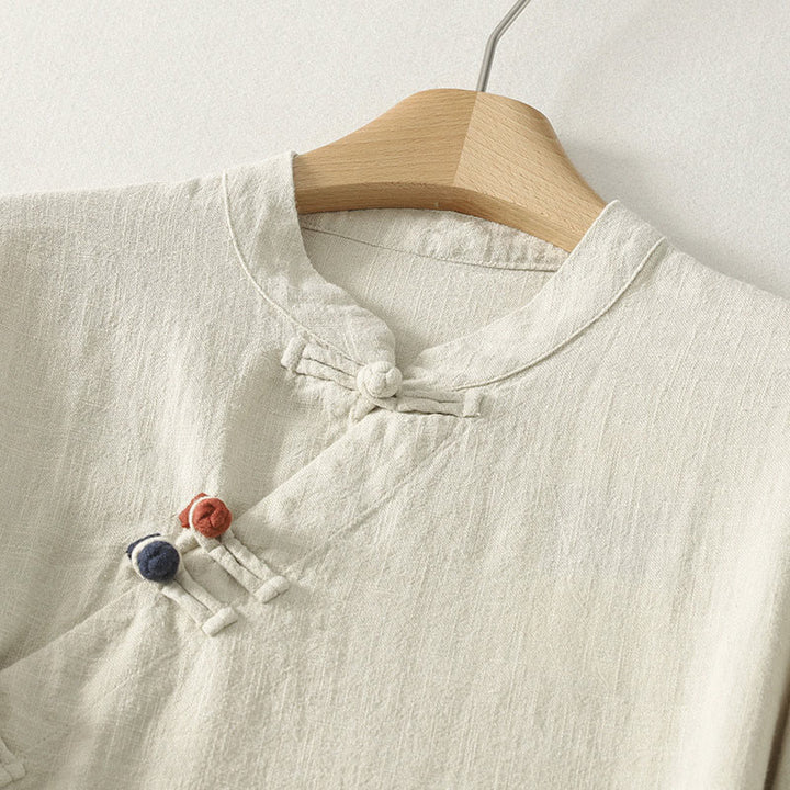 Vestido midi de algodón de manga larga con diseño de rana y cierre diagonal de Buddha Stones Spring - image 8