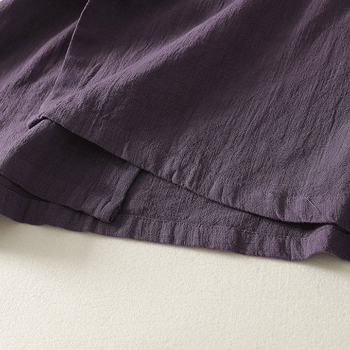 Vestido midi de lino y algodón de manga larga con diseño asimétrico, botones de rana y estilo vintage de Buddha Stones - image 14