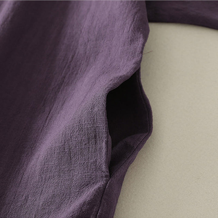 Vestido midi de lino y algodón de manga larga con diseño asimétrico, botones de rana y estilo vintage de Buddha Stones - image 13