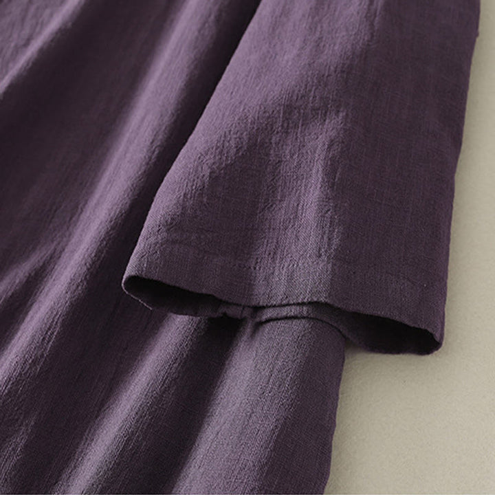 Vestido midi de lino y algodón de manga larga con diseño asimétrico, botones de rana y estilo vintage de Buddha Stones - image 12