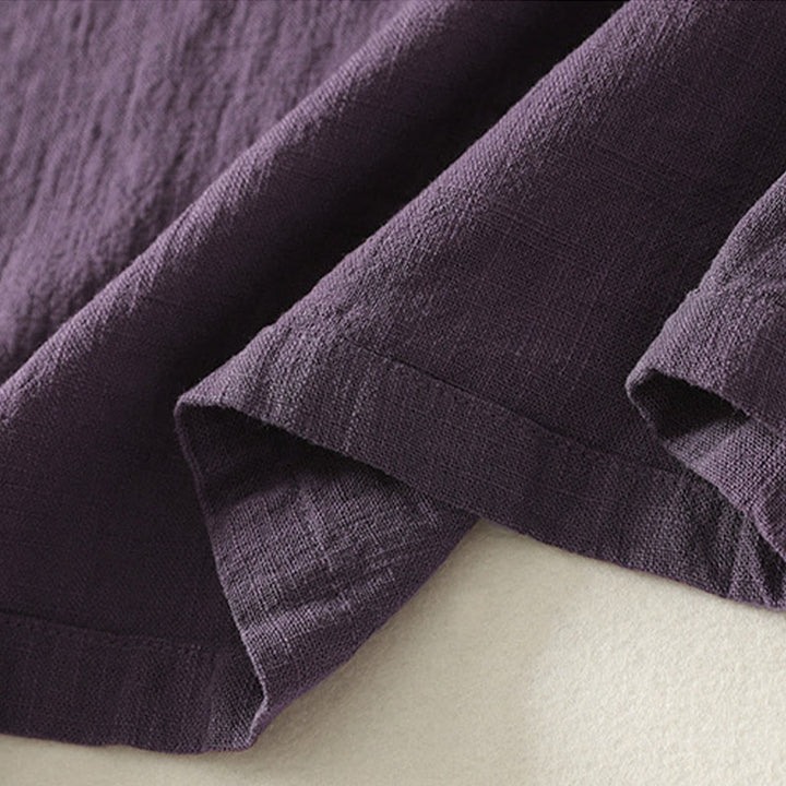 Vestido midi de lino y algodón de manga larga con diseño asimétrico, botones de rana y estilo vintage de Buddha Stones - image 15