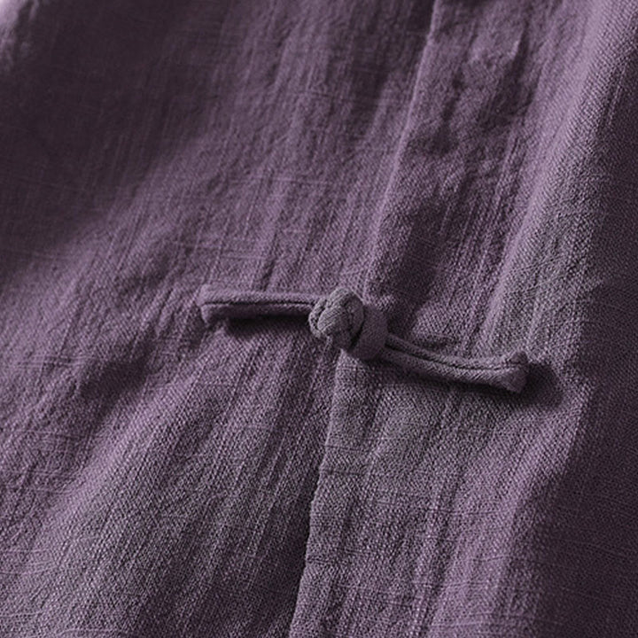 Vestido midi de lino y algodón de manga larga con diseño asimétrico, botones de rana y estilo vintage de Buddha Stones - image 10