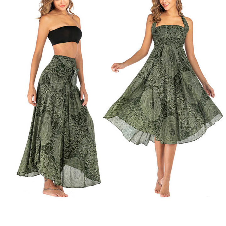 Piedras de Buda Dos Estilos Vestido Falda Flor Rosa de los Vientos Boho - Verde oliva - US4-12, UK/AU8-16, EU36-44 (F) - image 1