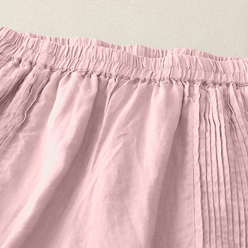 Pantalones casuales Buddha Stones de poliéster con pliegues, pierna ancha y bolsillos para mujer. - image 4