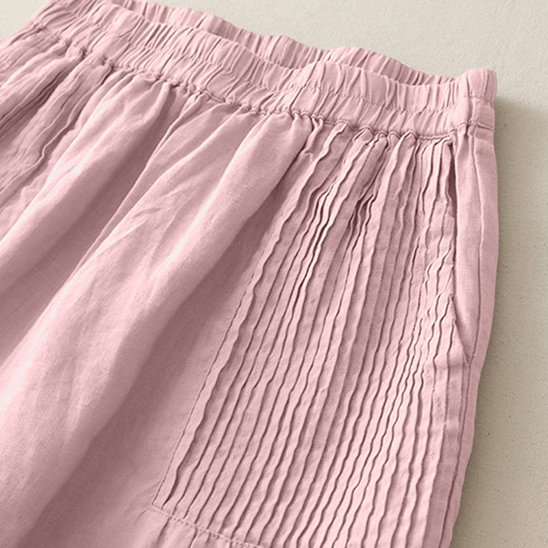 Pantalones casuales Buddha Stones de poliéster con pliegues, pierna ancha y bolsillos para mujer. - image 1