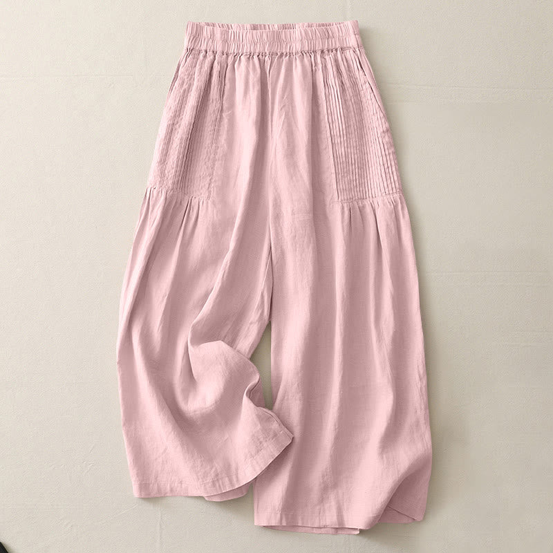 Pantalones casuales Buddha Stones de poliéster con pliegues, pierna ancha y bolsillos para mujer. - MistyRose - US8-10，UK/AU12-14，EU40-42 (2XL) - image 1