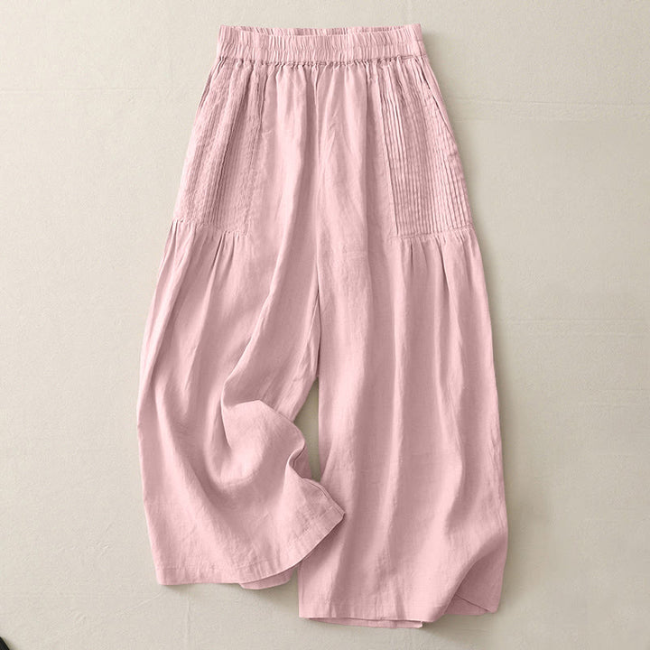 Pantalones casuales Buddha Stones de poliéster con pliegues, pierna ancha y bolsillos para mujer. - MistyRose - US8-10，UK/AU12-14，EU40-42 (2XL) - image 1