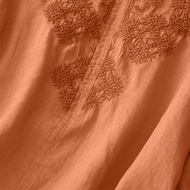 Camisa de mujer de media manga con cuello en V y bordado de líneas de Buddha Stones - image 7