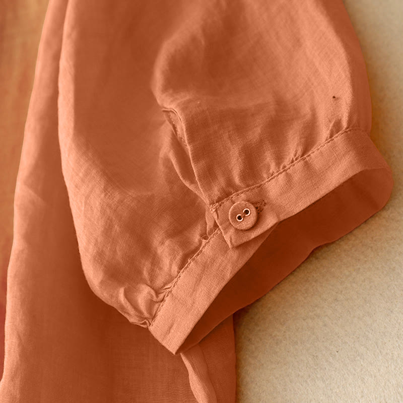 Camisa de mujer de media manga con cuello en V y bordado de líneas de Buddha Stones - image 9