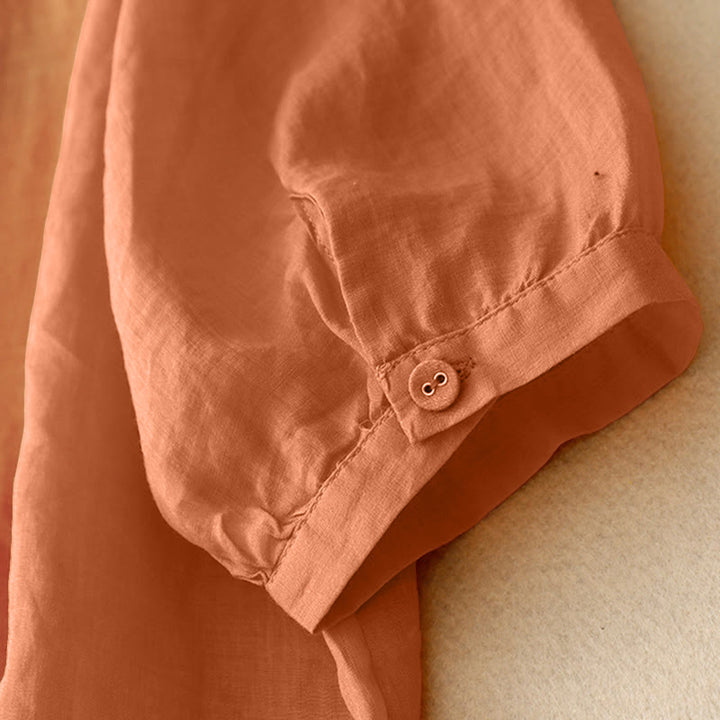 Camisa de mujer de media manga con cuello en V y bordado de líneas de Buddha Stones - image 9