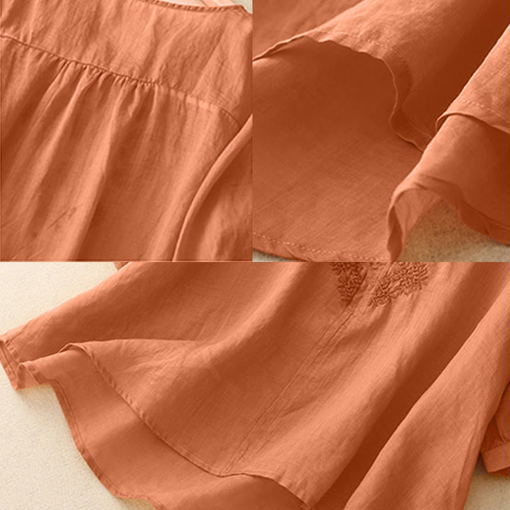 Camisa de mujer de media manga con cuello en V y bordado de líneas de Buddha Stones - image 7