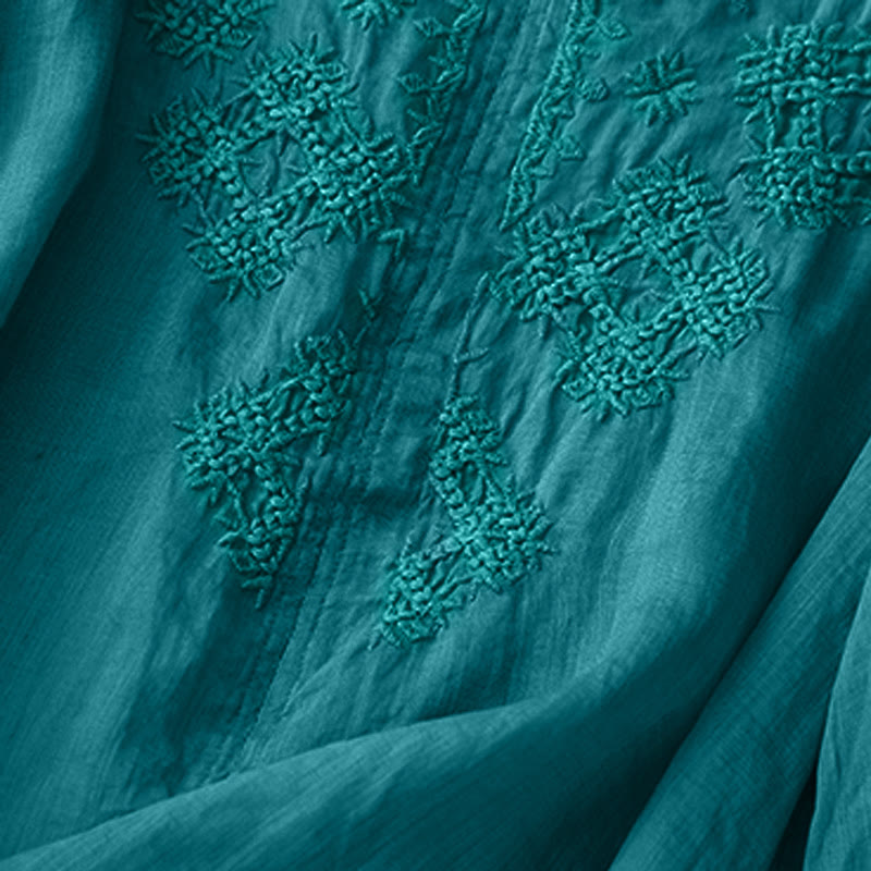 Camisa de mujer de media manga con cuello en V y bordado de líneas de Buddha Stones - image 2