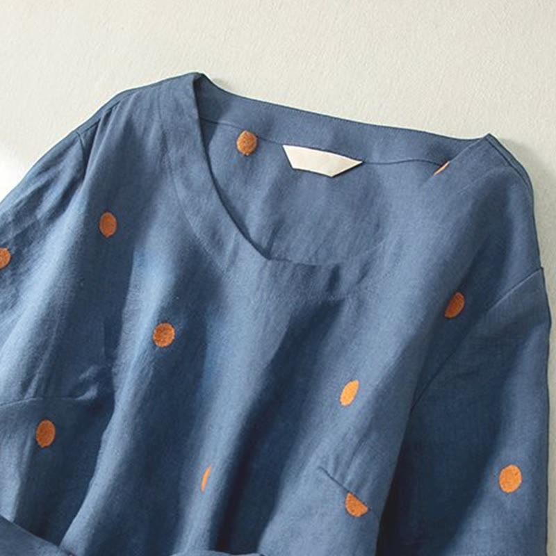 Vestido midi informal de Buddha Stones y algodón con estampado de lunares y mangas cortas, con cordones y bolsillos para mujer - image 4